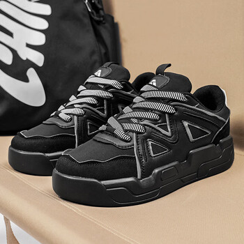 hkcp官方李宁寕黑色面包鞋男女复古厚底板鞋学生港风网红黑色41