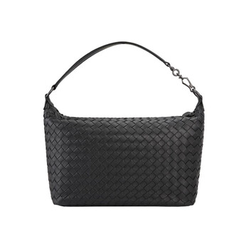 bottega veneta葆蝶家bv 女士经典皮革编织手提包 黑色