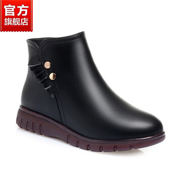 妈妈棉鞋平底短靴加绒保暖秋冬季女鞋中老年中年皮靴防滑女士皮鞋