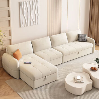 楠居时代 广东佛山家具 猫爪绒奶油风折叠沙发床两用2023年网红新款双