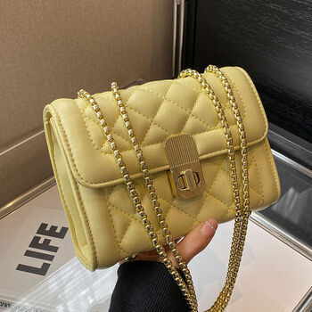 川淞质感小包包女春夏百搭2023新款今年流行菱格链条包斜挎包大号黄色