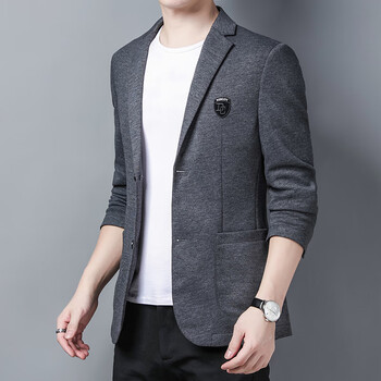 雅弋尔休闲西装男士春秋西服韩版商务中年爸爸装便西小西装外套灰色
