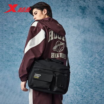 特步情侣男女学生大容量户外运动斜挎包 黑 均码 