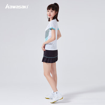 川崎（KAWASAKI）羽毛球服套装女款运动速干短袖T恤训练队服A2806 白黑 2XL