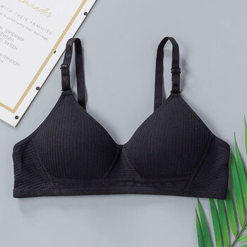 18岁无钢圈大学生棉薄款小胸聚拢胸罩初中发育期少女文胸黑色36b80