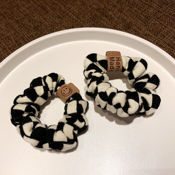 简弗秋冬毛绒款棋盘格大肠发圈女笑脸英文字母发绳百搭丸子头马尾发饰