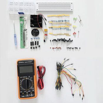 优品沃目面包板入门级电子制作+555集成电路130例实验套件电子DIY散件  元件工具+万用表（65条线）