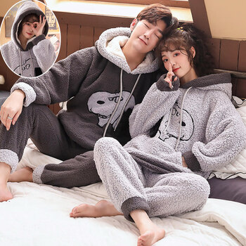 浪莎情侣款睡衣珊瑚绒秋冬冬季加绒春秋款法兰绒家居服冬天加厚保暖