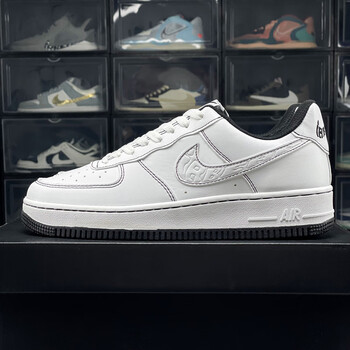 耐克顿1空军一号低帮男女白黑缝线板鞋纯色af1休闲 af白黑缝线 36