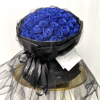 33朵蓝色妖姬花束黑纱