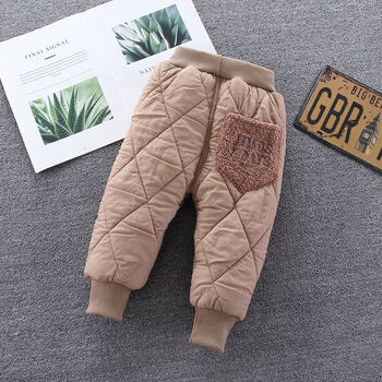 迪士尼冬季新款男童女童加厚长裤洋气宝宝加绒保暖裤子婴儿加厚棉裤