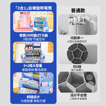 猫太子【超级爆款】自律打卡器旋转笔筒收纳盒大容量学生桌面多功能儿童男孩女孩文具笔桶学习用品