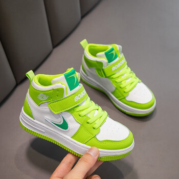 361女童鞋子秋季新款儿童运动鞋休闲中大童高帮板鞋软底时尚女孩绿色