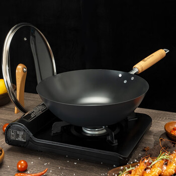 神田 日本进口炒锅钛合金炒锅日式无涂层家用炒菜锅不易粘锅 钛合金