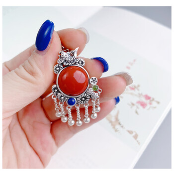 温珞可可南红玛瑙吊坠925银流苏项链女复古风个性锁骨链女款单独吊坠