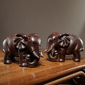 奈希森木雕大象摆件实木质雕刻一对象红木家居玄关办公室装饰工艺品
