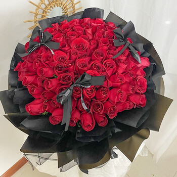 韩式玫瑰花束全国同城配送花上门送女友生日礼物99朵红玫瑰花束尊贵款