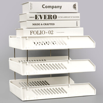 西玛（SIMAA）【全网热卖】莫兰迪三层镂空收纳文件座 自由拆卸组装文件盘/文件框/文件架 办公用品 皓月白6353