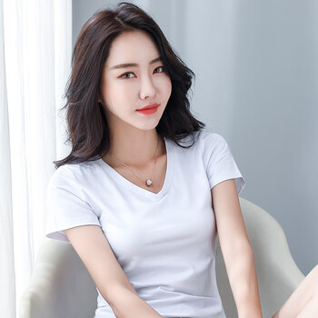 hmdime莫代尔棉超舒适v领轻薄高弹短袖t恤女tjsh9633白色l