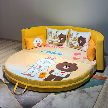 多功能沙发床双人两用小型布艺沙发客厅圆形卡通可折叠床 布朗熊可妮
