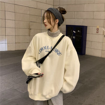 wsng圆领卫衣女潮ins加绒加厚秋冬季新款学生韩版宽松无帽外套上衣女