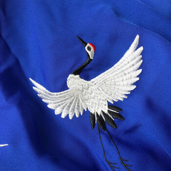 雪纺布料 乱麻绣花仙鹤面料 汉服 古装 连衣裙绣花布料 夏季面料 乱麻