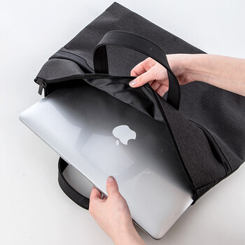 得力(deli)63750 便携式时尚简约手提袋公文包手提包会议包 拉链袋收纳包电脑包商包 办公用品 深灰 1个装