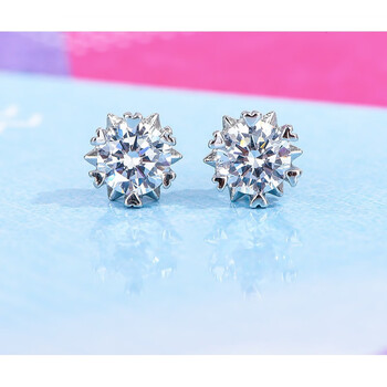 石耳钉50分钻石雪花款锆石银女耳环镀白金生日礼物主石5毫米白金色