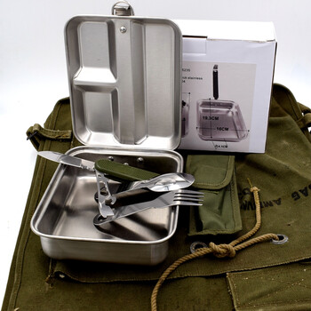 单兵野炊饭盒 全新304德式不锈钢美军饭盒户外便携餐具单兵野战炊便当