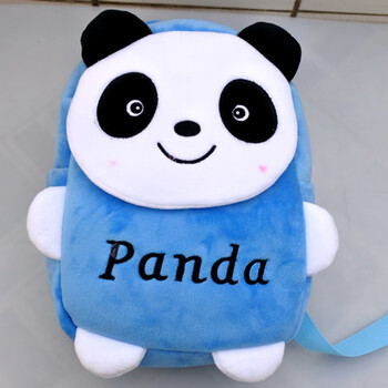 熊猫公仔卡通儿童背包双肩包毛绒包包熊猫书包熊猫基地同款 天蓝色