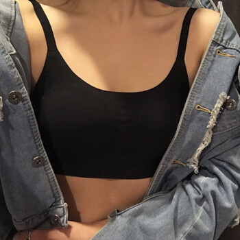 女无钢圈蹦迪衣女背心性感欧美一体文胸学生高中少女2019新款 黑色
