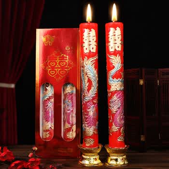 霜魄龙凤花烛纯手工结婚礼龙凤烛一对喜字蜡烛婚房装饰红色喜烛洞房花