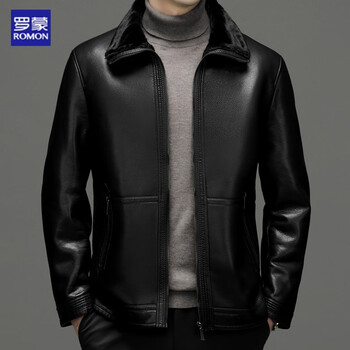 罗蒙高档名品牌男装2022秋冬中年男海宁机车皮夹克大码皮毛一体宽松