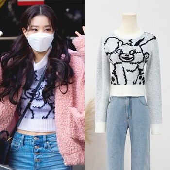 kemai柯麦现货张元英同款2022秋季新款提花兔子学院风毛衣短款针织上