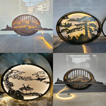 唬枳不锈钢影壁墙圆形假山户外玄关新中式庭院金属背景墙浮雕窗花