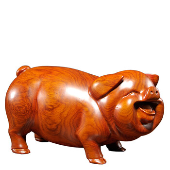 仙松品黄花梨木雕猪摆件 红木十二生肖木猪摆件客厅实木工艺品开业