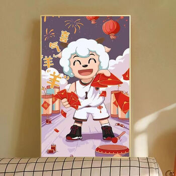 羊　油彩画 羊と羊 (キャンバスに油彩)