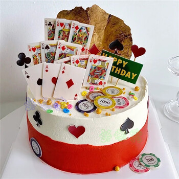 网红麻将扑克牌生日蛋糕同城暴富送男士长辈全国北京上海广州深圳杭州