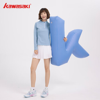 川崎（KAWASAKI）羽毛球服女款长袖运动训练服针织T恤A2435 云水蓝 XL