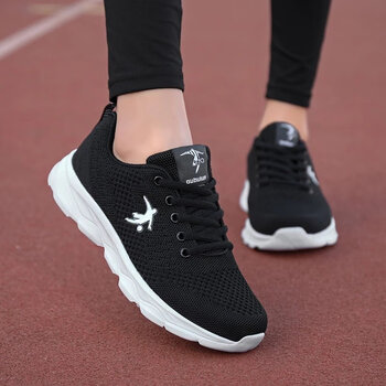 秋季超轻减震跑鞋女中学生中考体育800米专用跑步鞋透气轻便运动 黑色