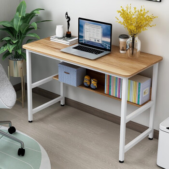 木以成居 电脑桌 台式家用书桌双层钢木桌子 苹果木色LY-4111
