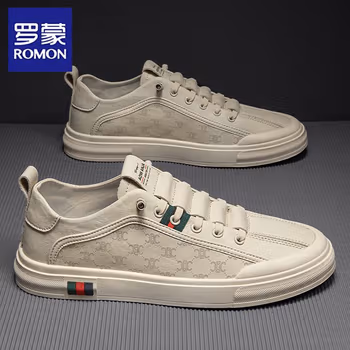 

罗蒙（ROMON）休闲鞋男鞋春夏季透气板鞋男时尚休闲皮鞋沙色39
