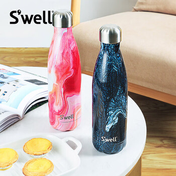 S'WELL保温杯不锈钢保温瓶户外运动水杯男女生礼物藏蓝大理石500ml