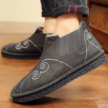 复古中国风刺绣加绒唐装汉鞋一脚蹬男式帆布保暖老北京布鞋男棉鞋