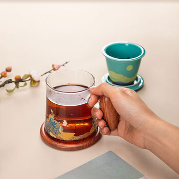 平仄故宫文创瓷杯带盖玻璃茶水分离杯高颜值礼物送礼御花园彩盒无杯垫