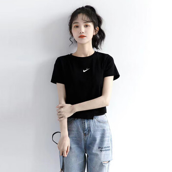 狄酷森运动短袖t恤女潮纯棉短款性感显瘦杉宽松修身上衣nike黑色女