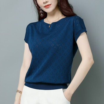瑷优霏针织衫女薄款冰丝t恤22年新款夏季女装百搭减龄短袖女镂空宽松