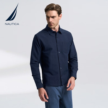 诺帝卡nautica秋季新品男士商务休闲上衣长袖棉质衬衫男wo24004nv藏青