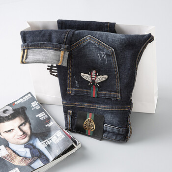 凤凰古驰潮牌秋冬季牛仔裤男修身小脚直筒潮流深纯色弹力休闲小蜜蜂