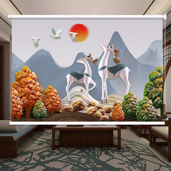 窗帘办公室客厅卧室卫生间遮光防水卷帘手拉式升降吉祥金鹿04尺寸默认